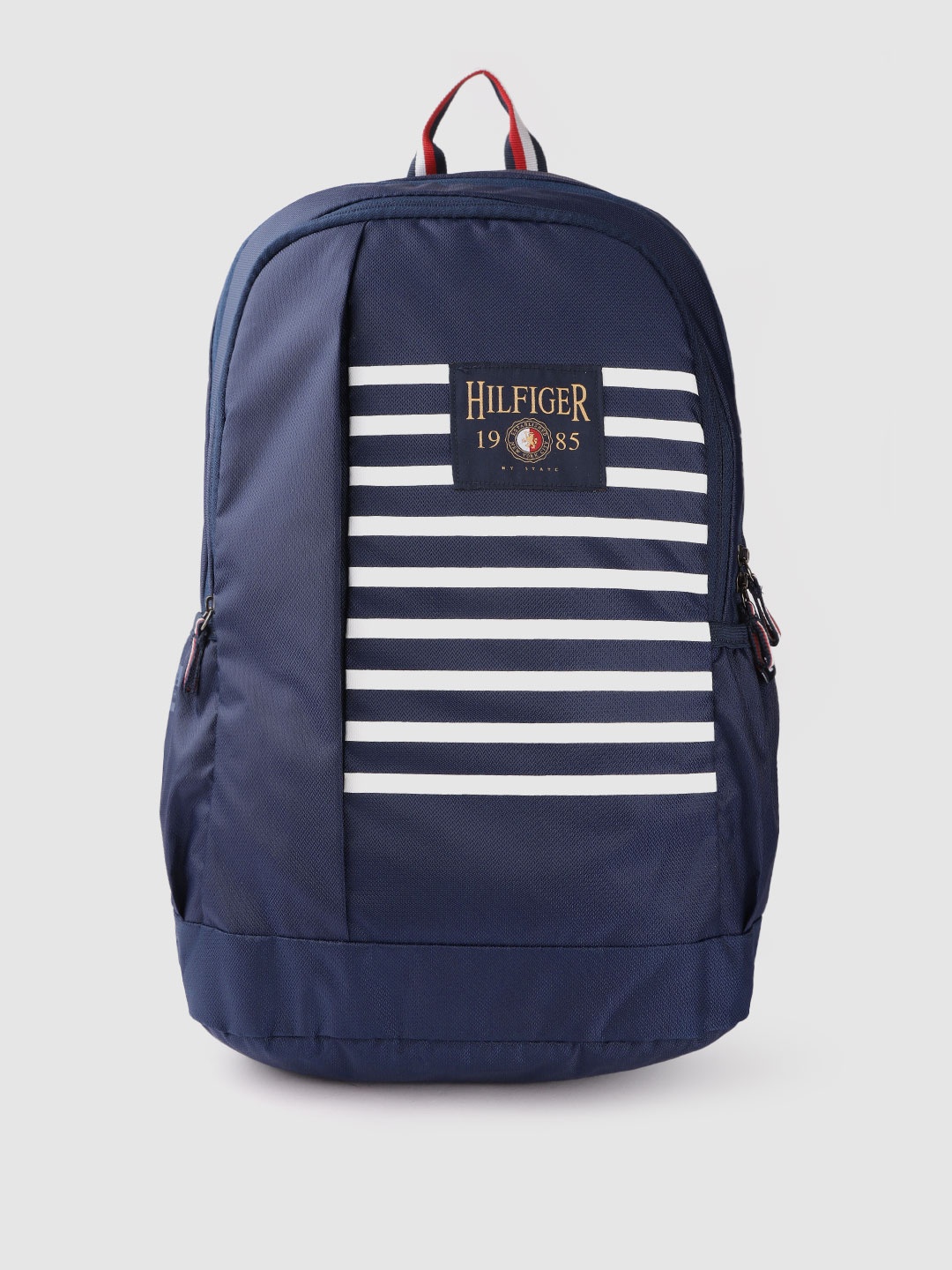 

Tommy Hilfiger Unisex Navy Blue & White Striped Backpack