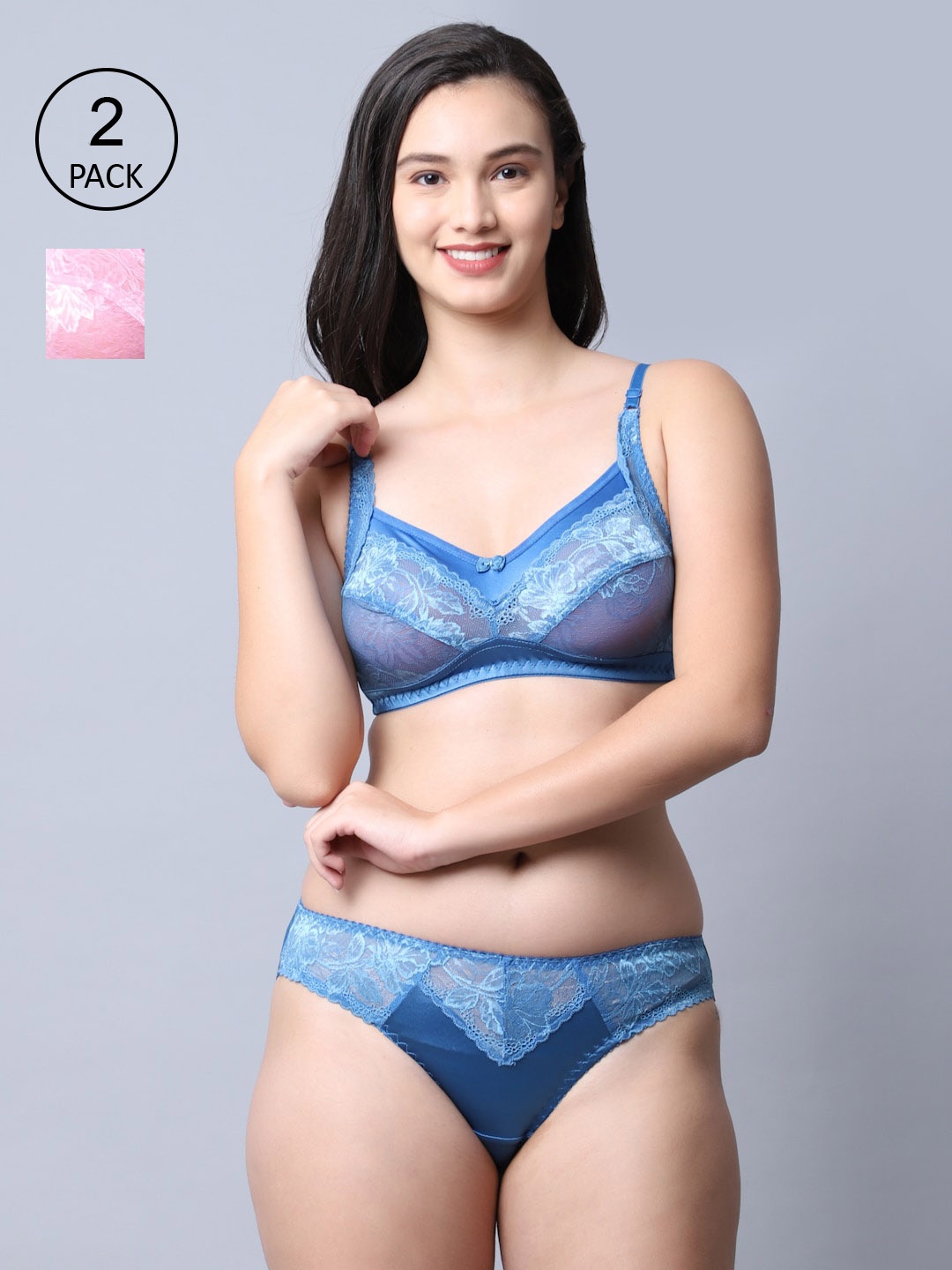 

GRACIT Women Pack Of 2 Blue & Pink Self Design Lingerie Set-LST01-05-10-30