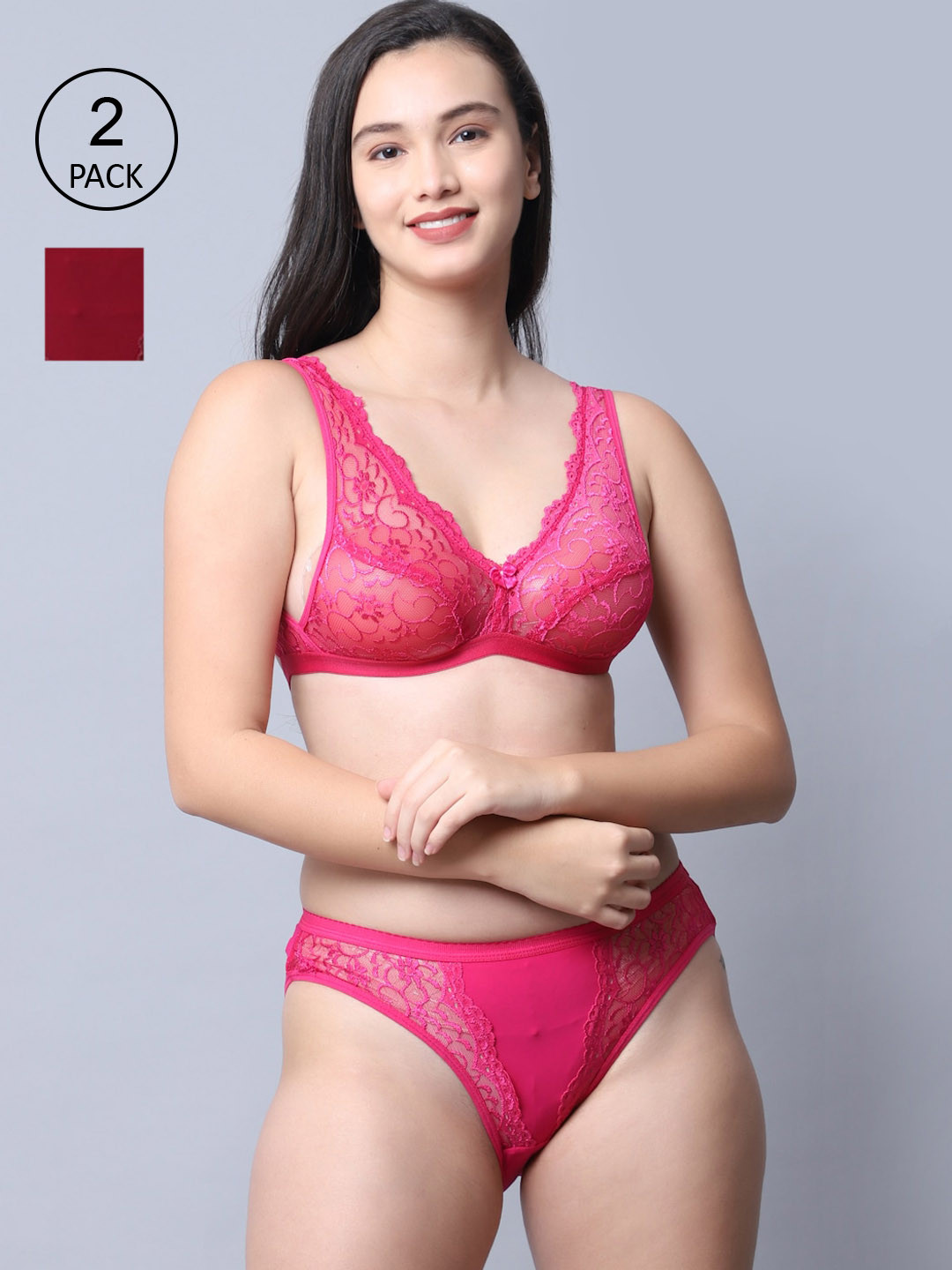

GRACIT Women Pack Of 2 Pink & Red Self Design Lingerie Set LST02-07-14-34