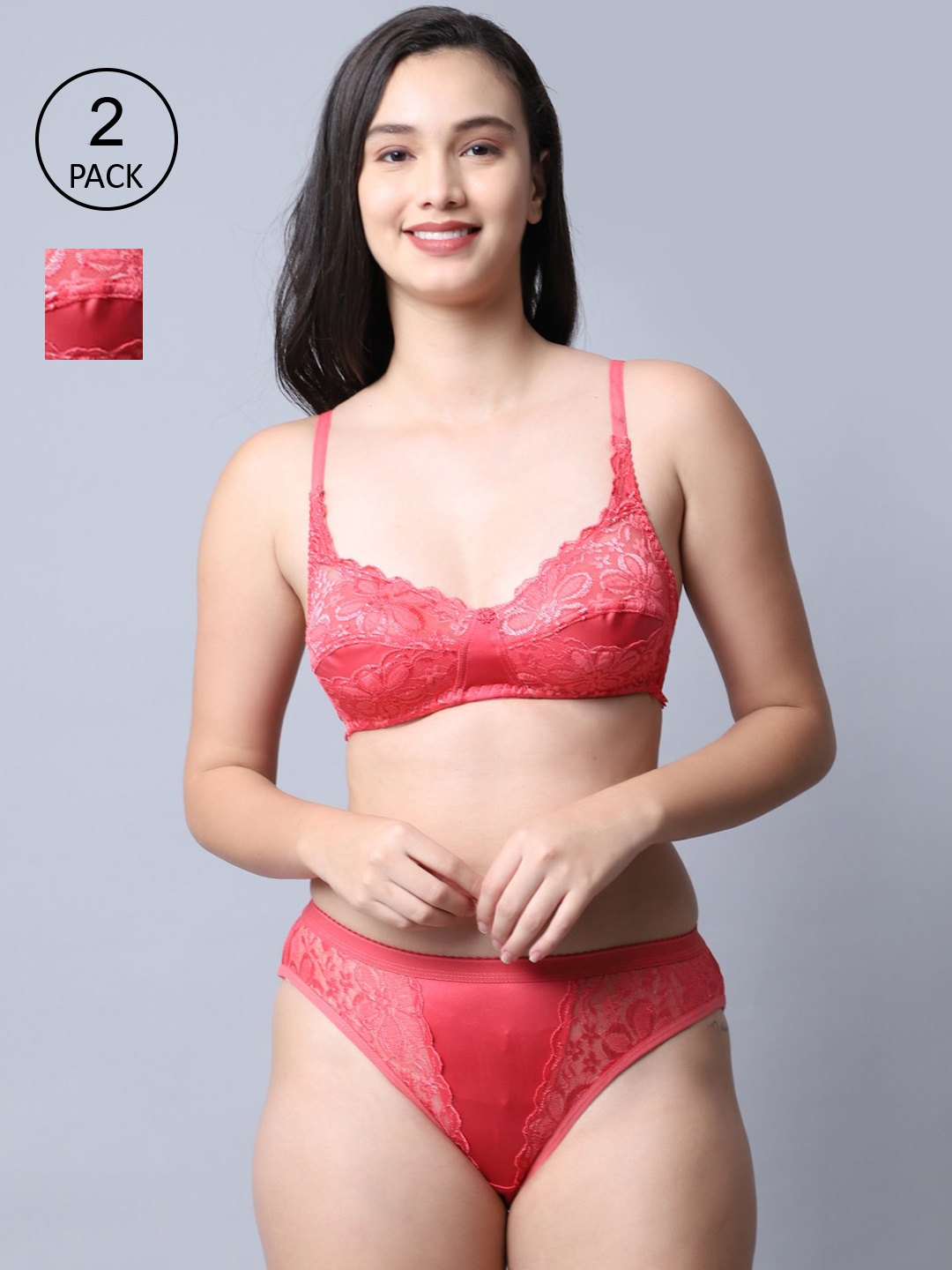 

GRACIT Women Pack of 2 Pink Self-Design Lingerie Set