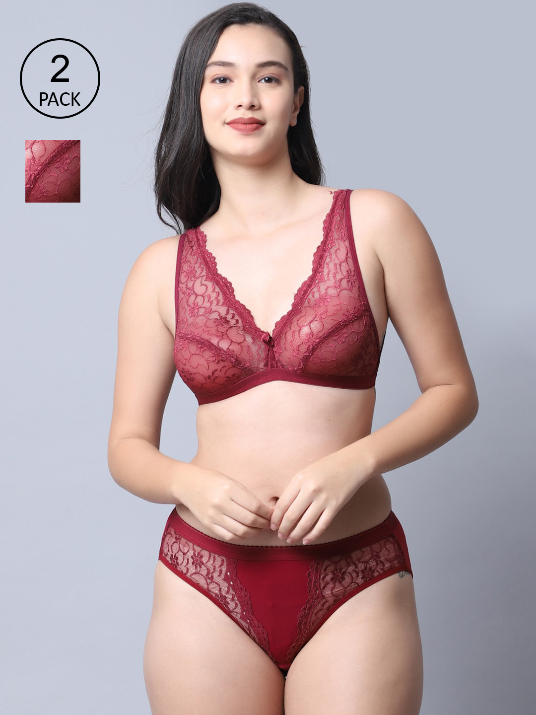 

GRACIT Women Pack Of 2 Maroon Self Design Lingerie Set LST02-14-14-30