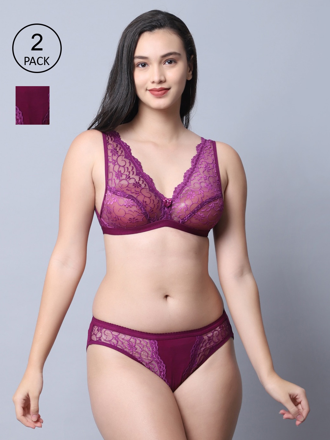 

GRACIT Women Pack Of 2 Purple Self Design Lingerie Set