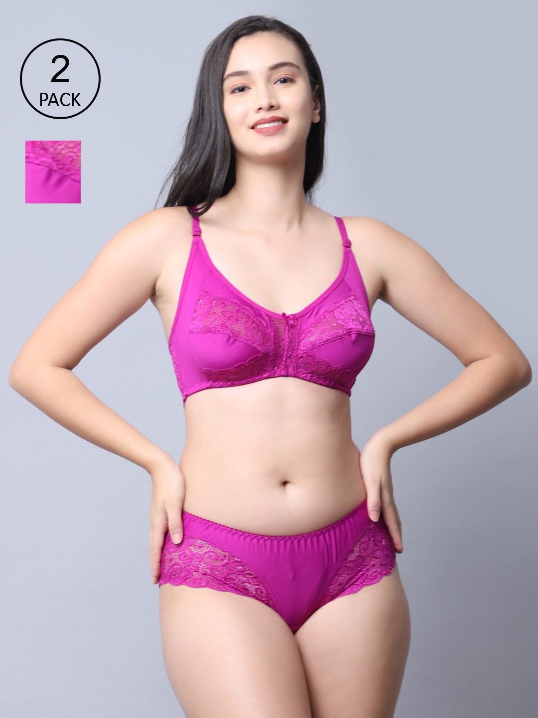 

GRACIT Women Pack Of 2 Pink Self-Designed Lingerie Set With Net