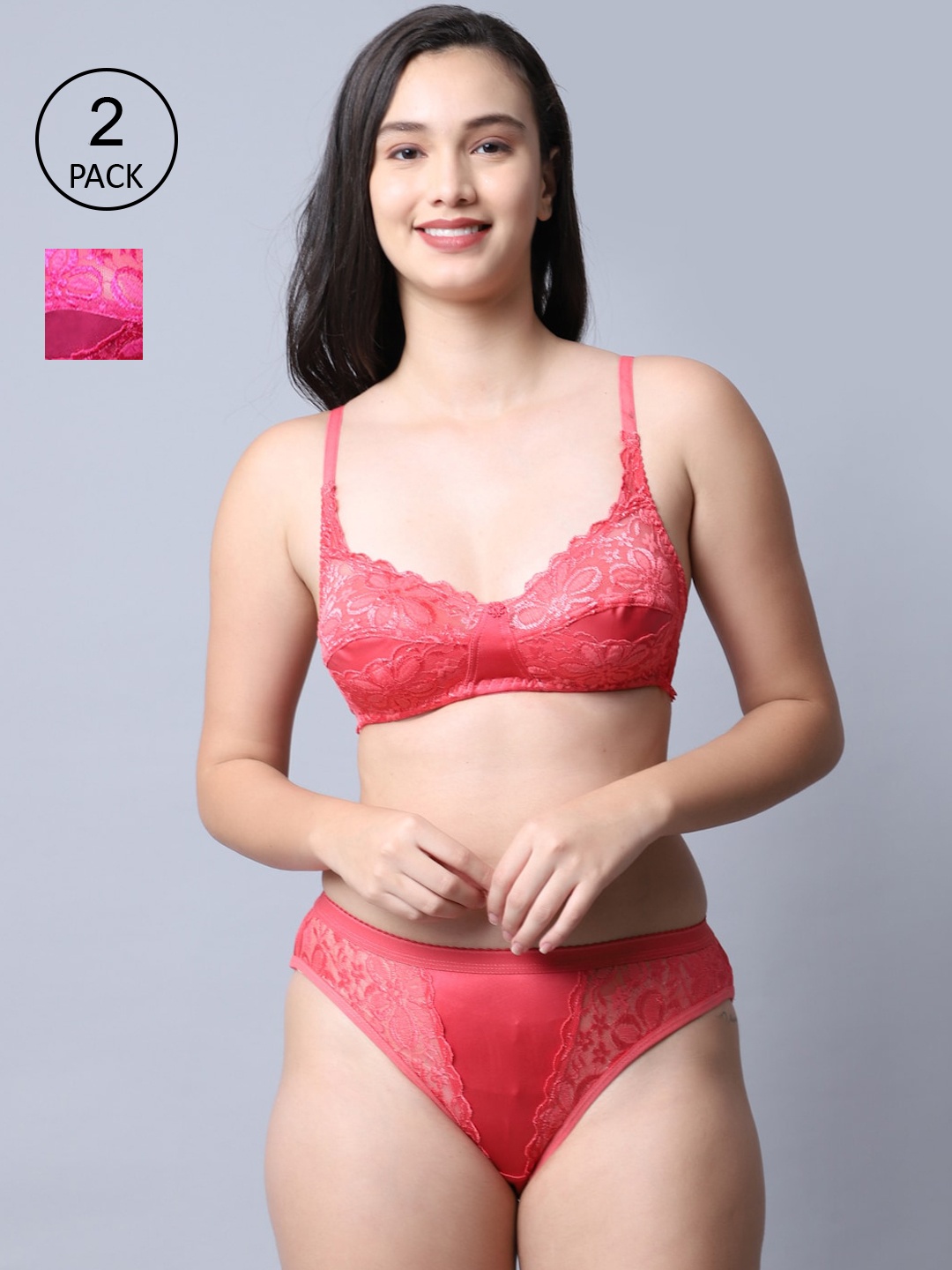 

GRACIT Women Pack Of 2 Self-Design Lingerie Set LST06-07-15-30, Pink