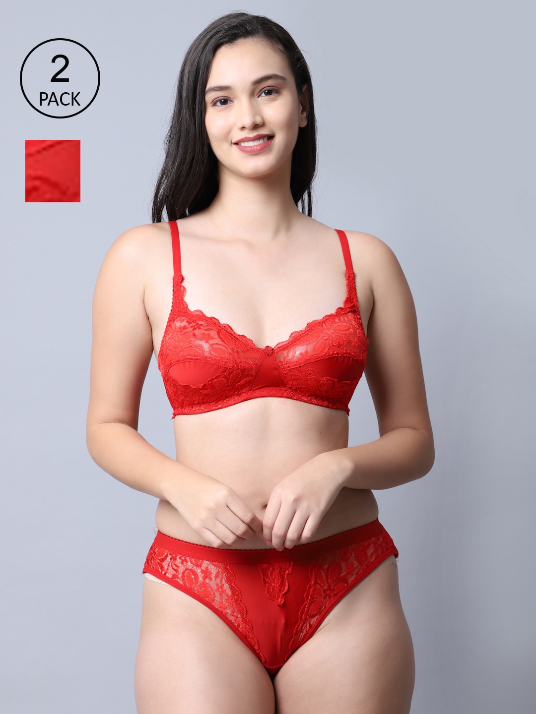 

GRACIT Women Pack Of 2 Self-Design Lingerie Set LST06-03-03-40, Red