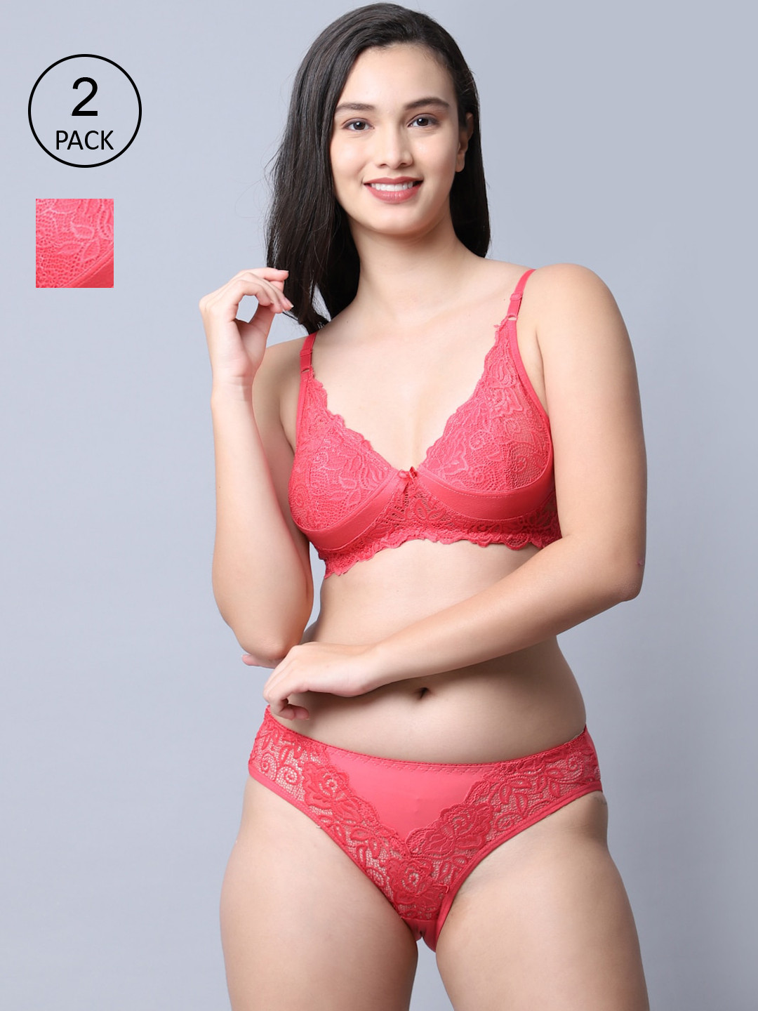 

GRACIT Women Pack Of 2 Orange Self-Designed Lingerie Set