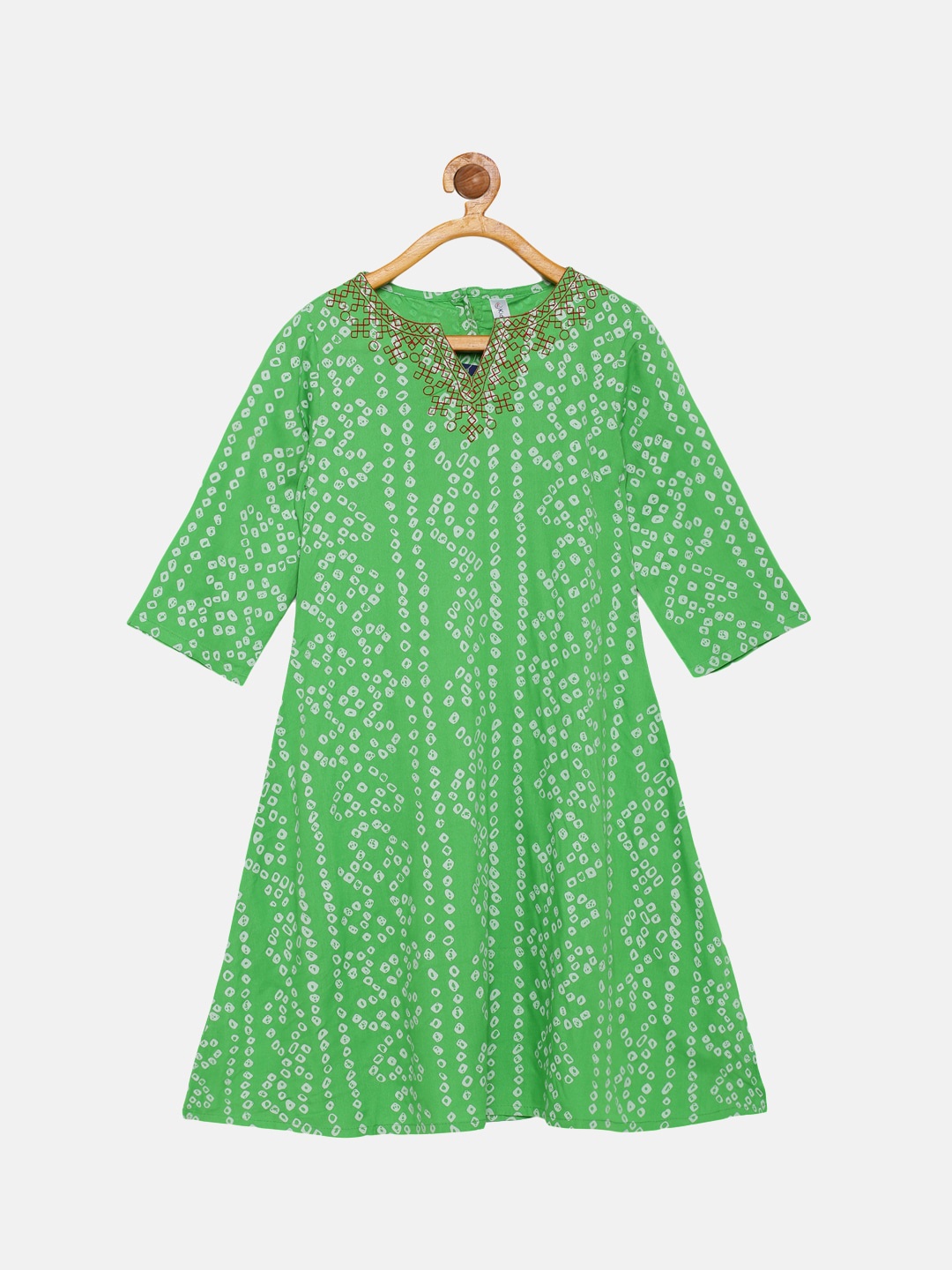 

KiddoPanti Girls Green Bandhani Striped Anarkali Kurta