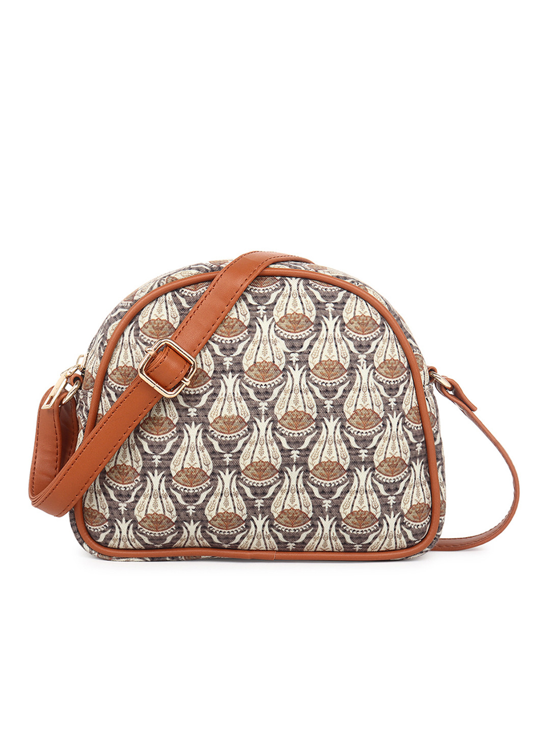 

Swisni Brown Floral Printed Structured Sling Bag