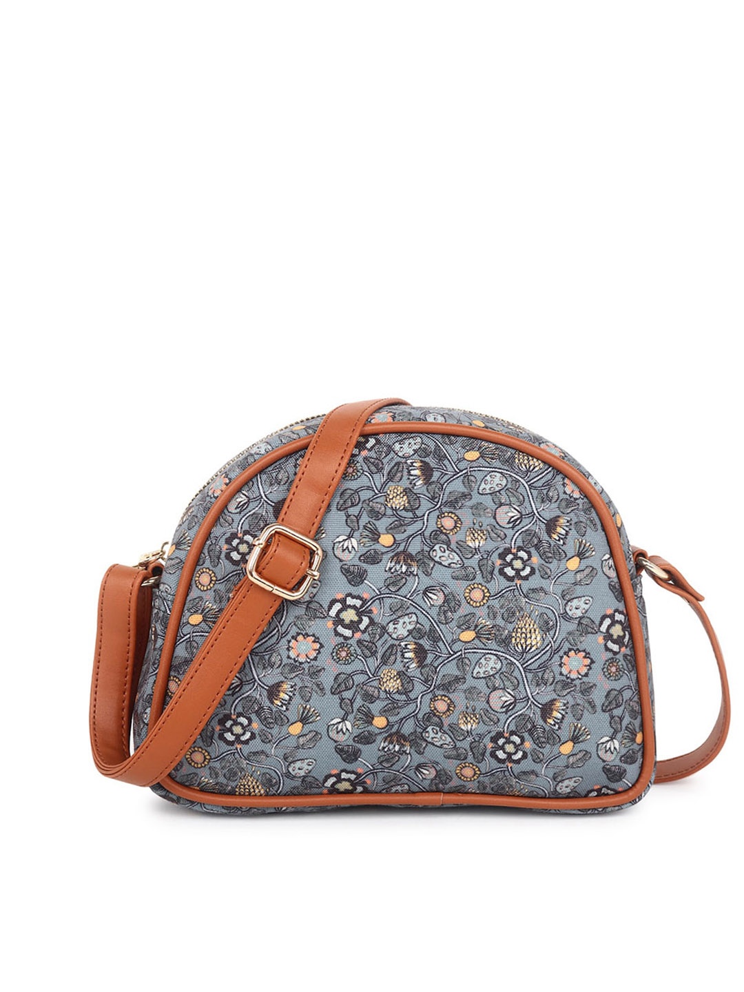 

Swisni Navy Blue & Brown Printed Half Moon Clutch