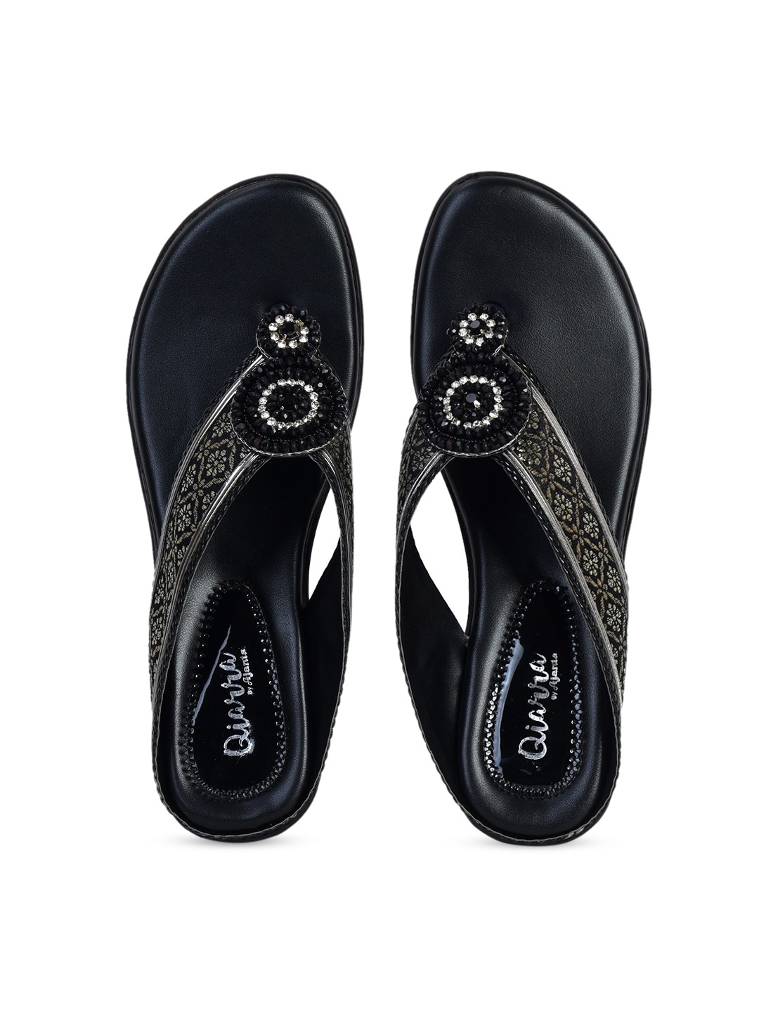 

Ajanta Black Embellished Block Sandals
