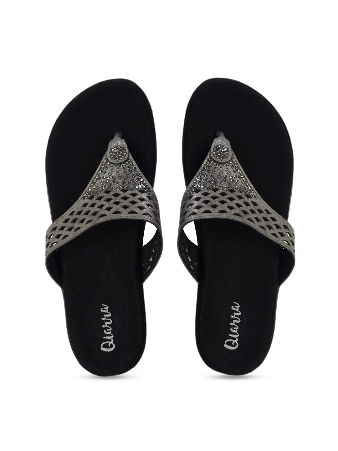 

Ajanta Grey Printed Flatform Sandals with Laser Cuts