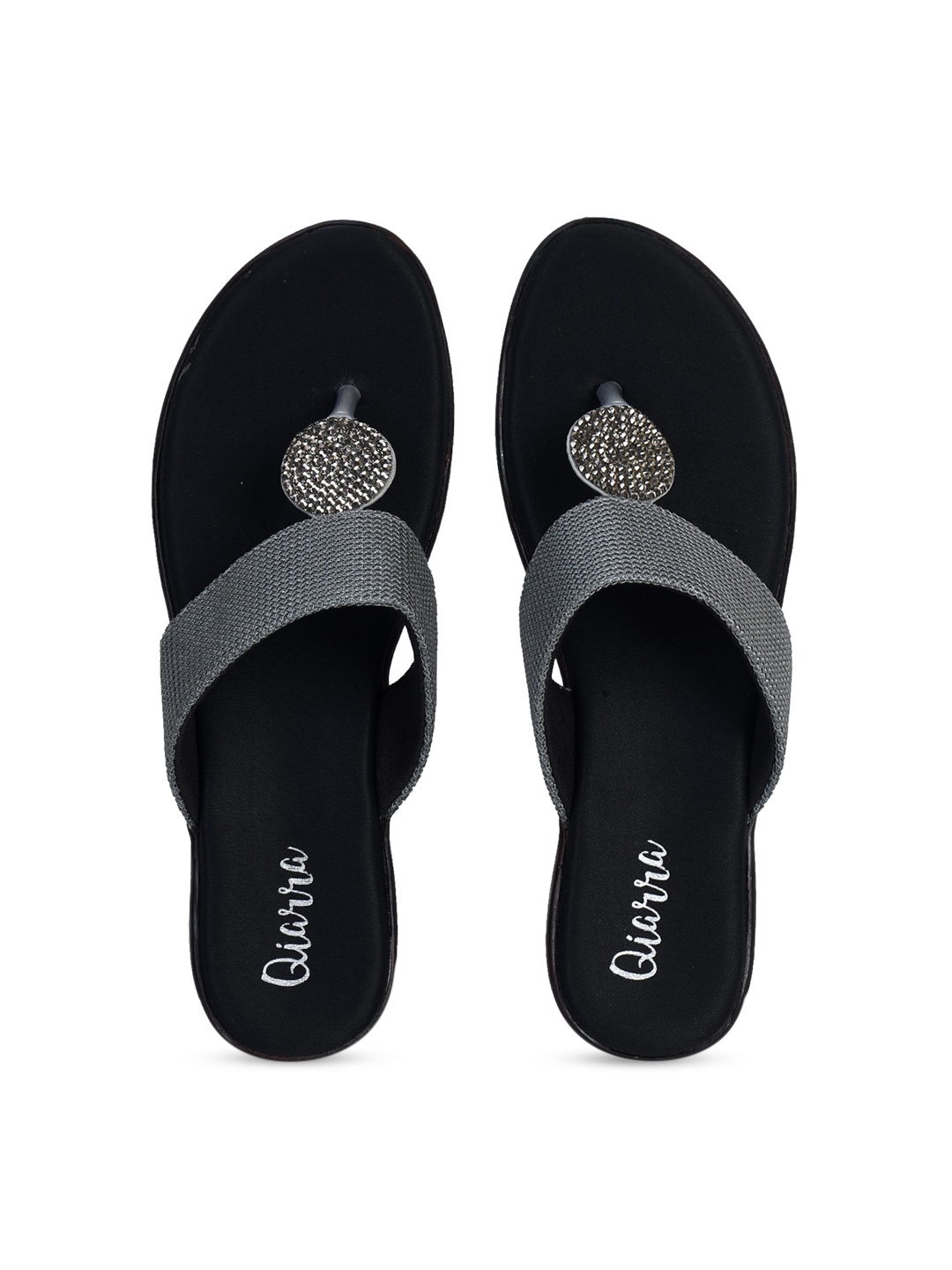 

Ajanta Grey Embellished Wedge Slip-On Sandals