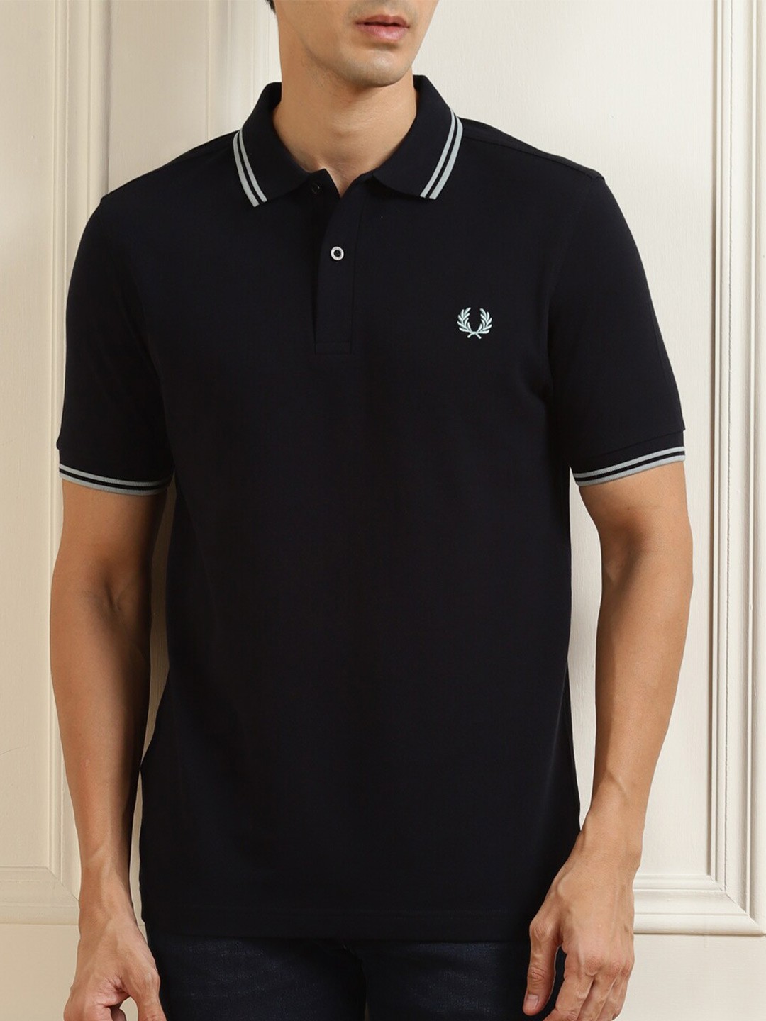 

Fred Perry Men Navy Blue Cotton Polo Collar T-shirt