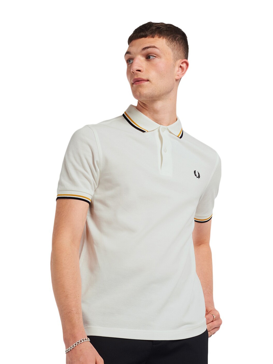

Fred Perry Men White Polo Collar T-shirt