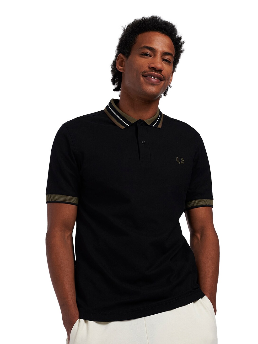 

Fred Perry Men Black Polo Collar Cotton T-shirt