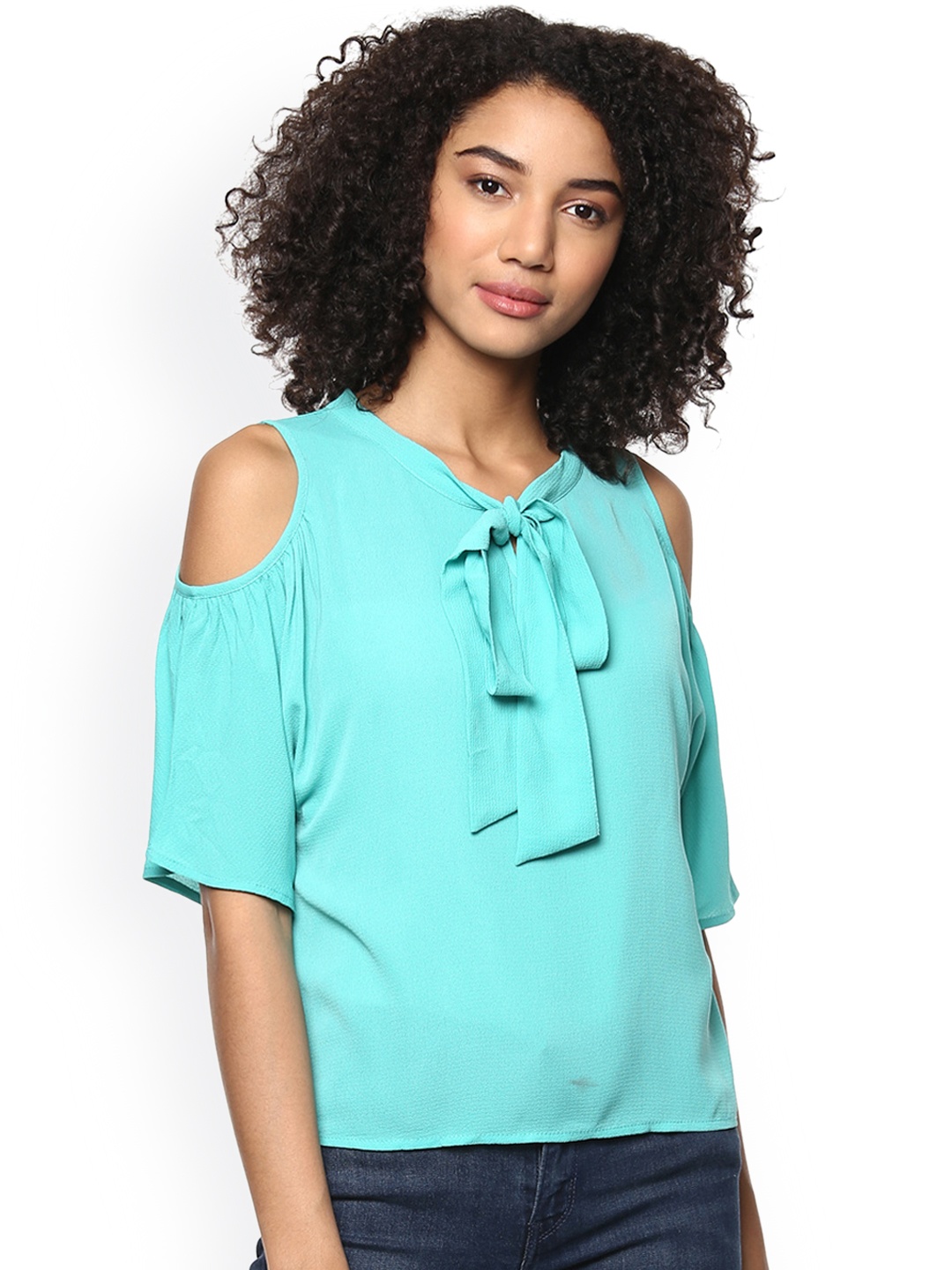 

Harpa Women Turquoise Blue Cold Shoulder Top