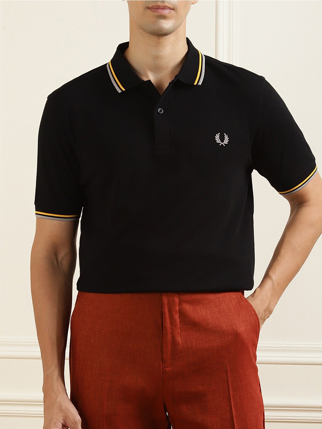 

Fred Perry Men Black Polo Collar Cotton T-shirt