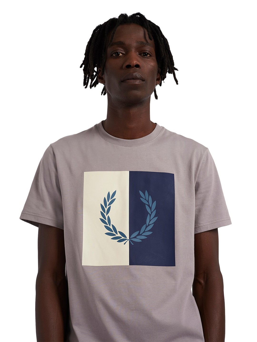 

Fred Perry Men Grey & Blue Brand Logo Printed Pure Cotton T-shirt