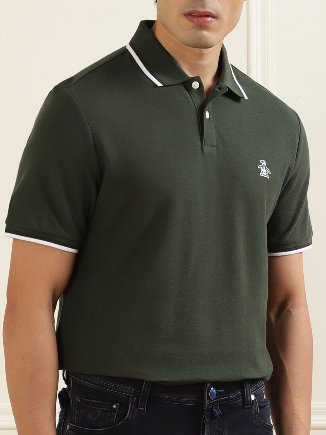 

Original Penguin Men Green Polo Collar Organic Cotton T-shirt