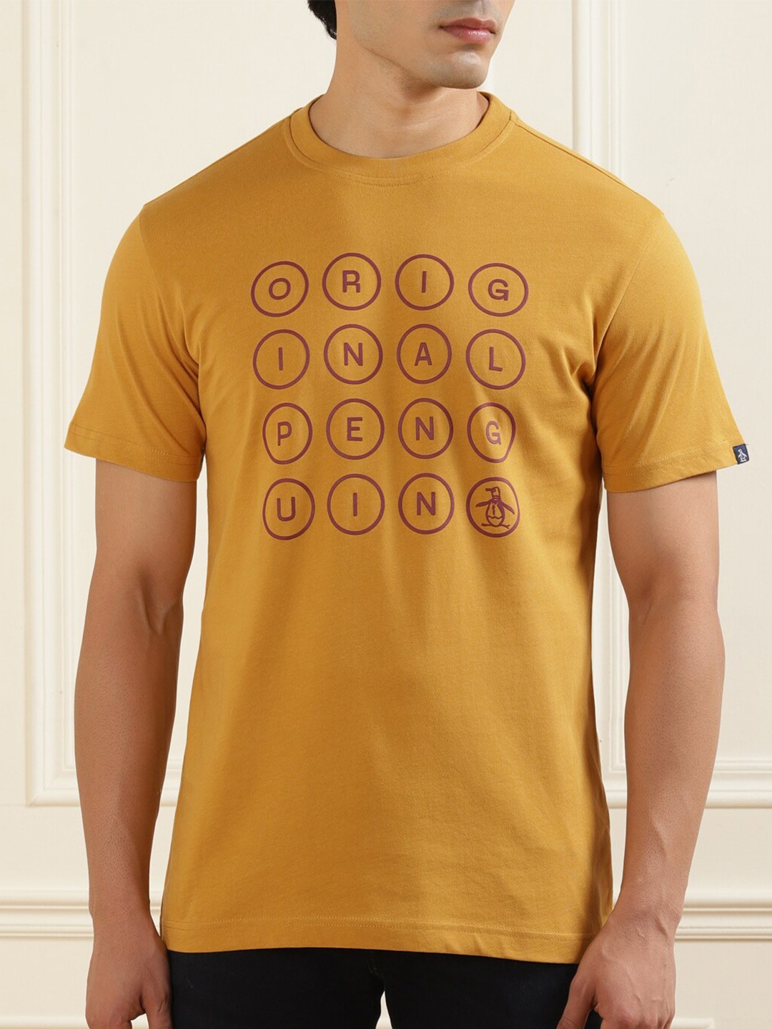 

Original Penguin Men Mustard Yellow Typography Printed T-shirt
