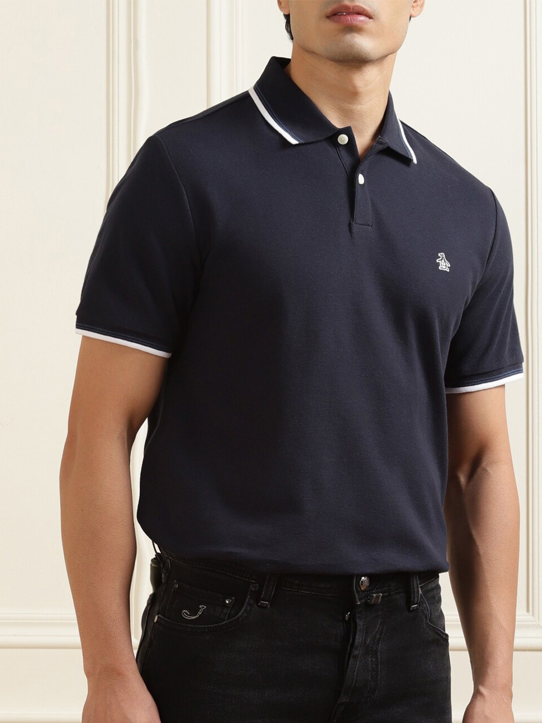 

Original Penguin Men Navy Blue Polo Collar Organic Cotton T-shirt
