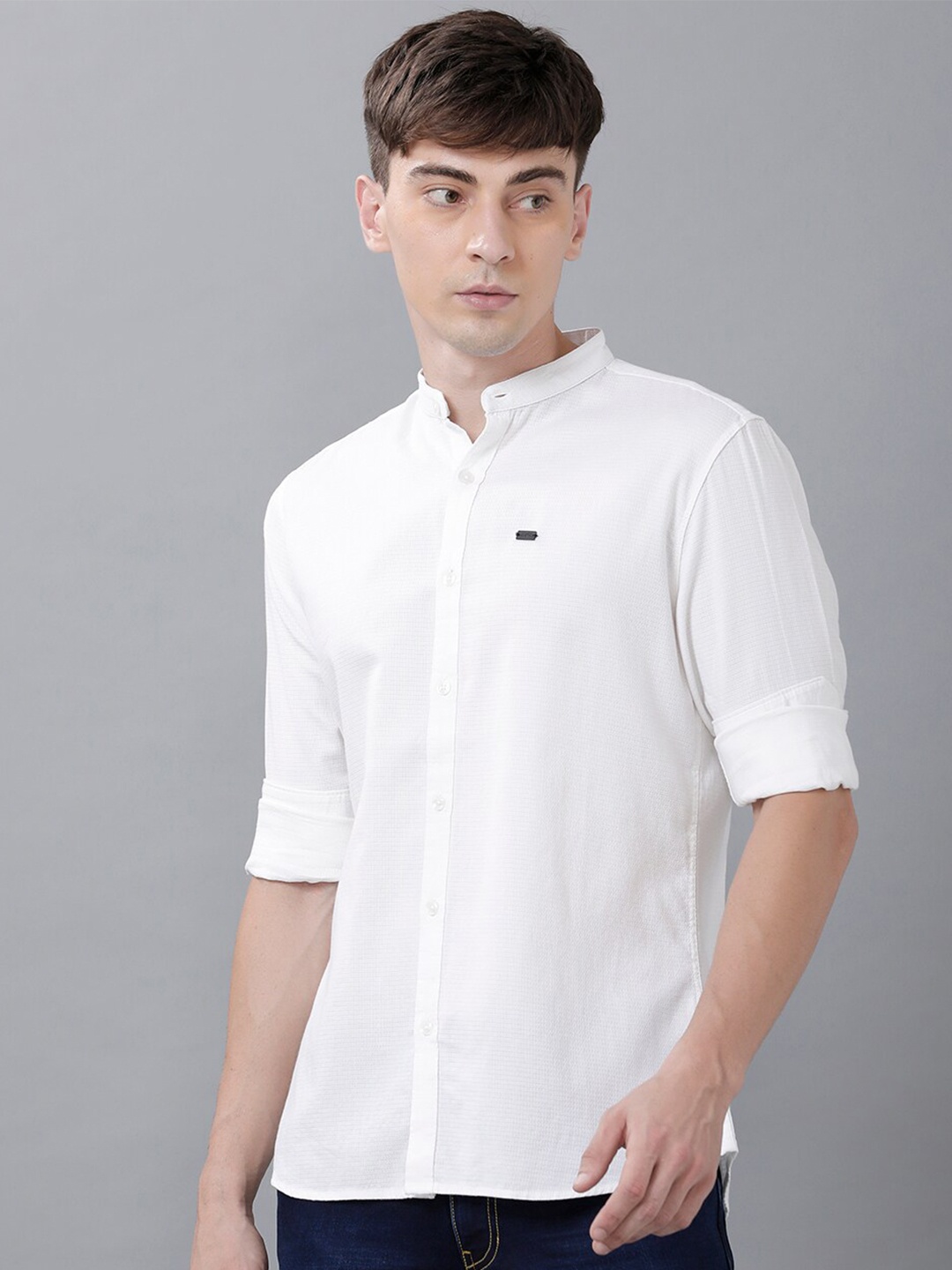

IDENTITI Men White Comfort Slim Fit Micro Checks Casual Shirt