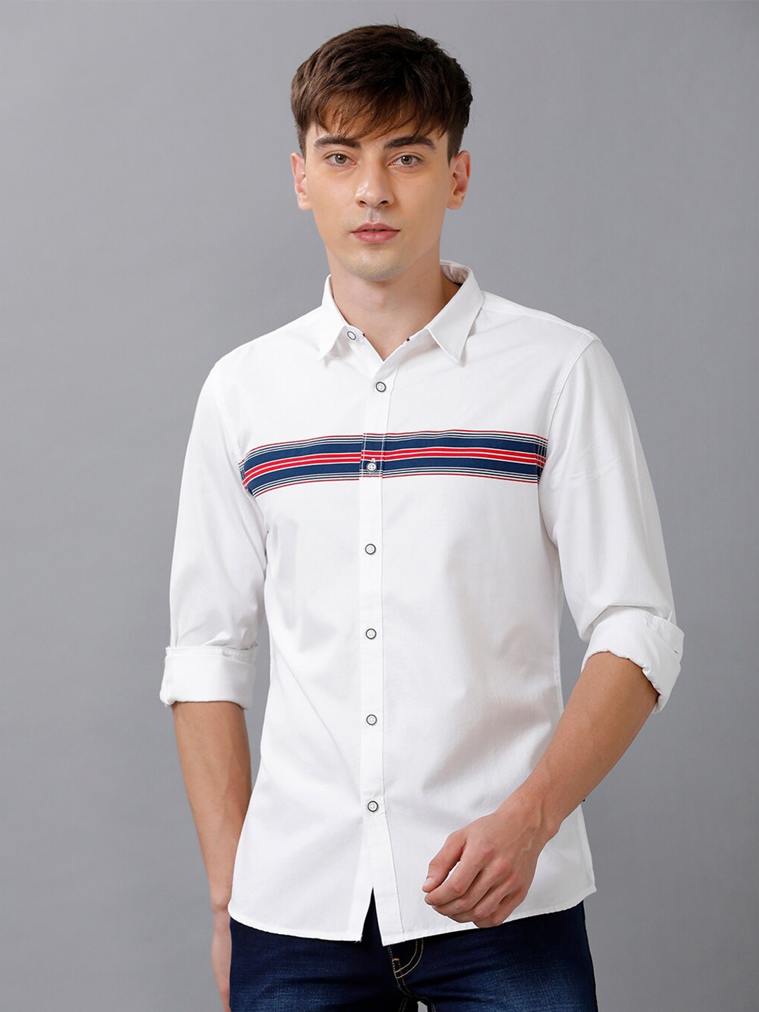 

IDENTITI Men Navy Blue Comfort Slim Fit Cotton Casual Shirt
