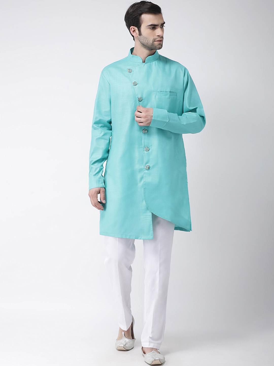 

SG LEMAN Men Sea Green Layered Kurta with Pyjamas