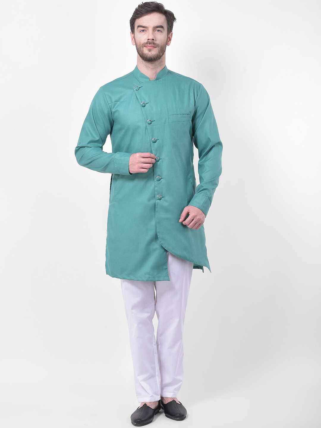 

SG LEMAN Men Teal Angrakha Kurta with Pyjamas