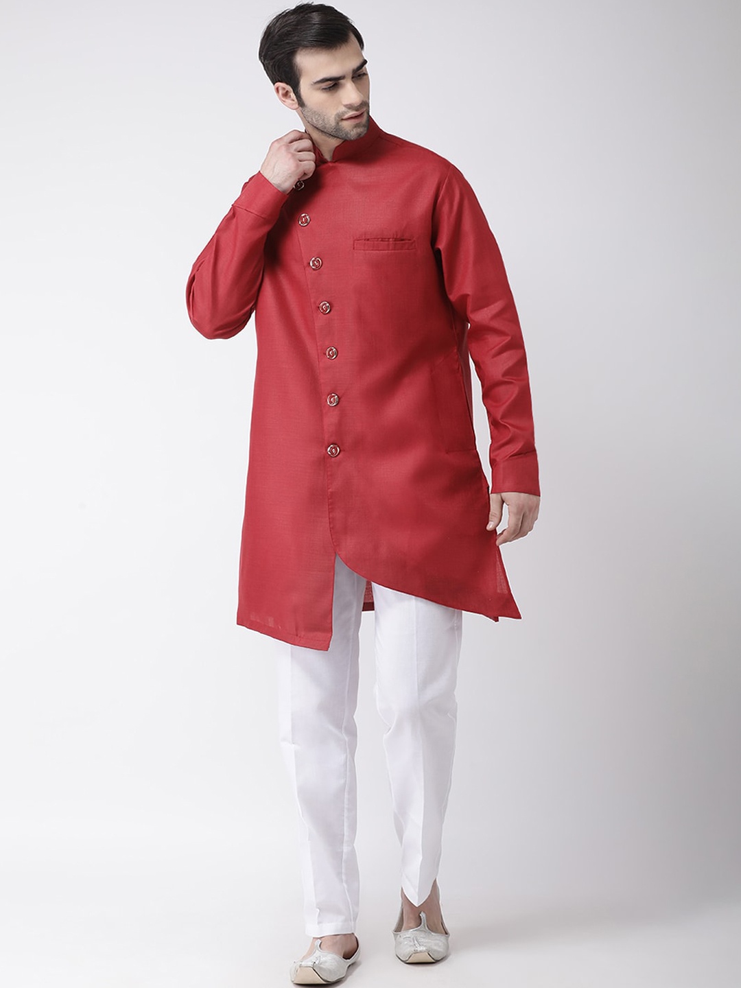 

SG LEMAN Men Red Layered Kurta with Pyjamas