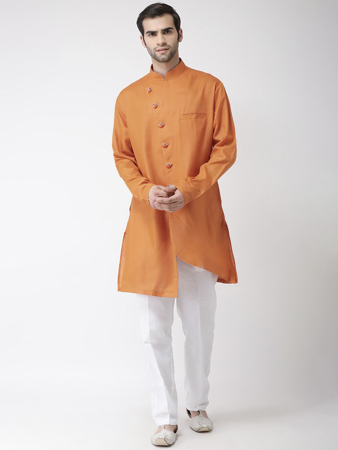 

SG LEMAN Men Yellow Striped Layered Kurta with Trousers