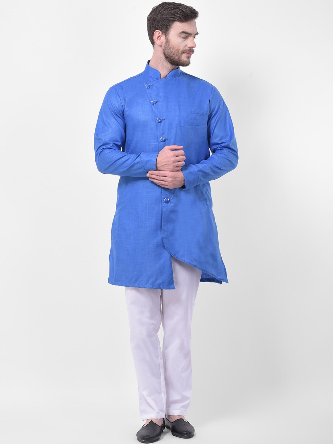 

SG LEMAN Men Blue Angrakha Kurta with Trousers