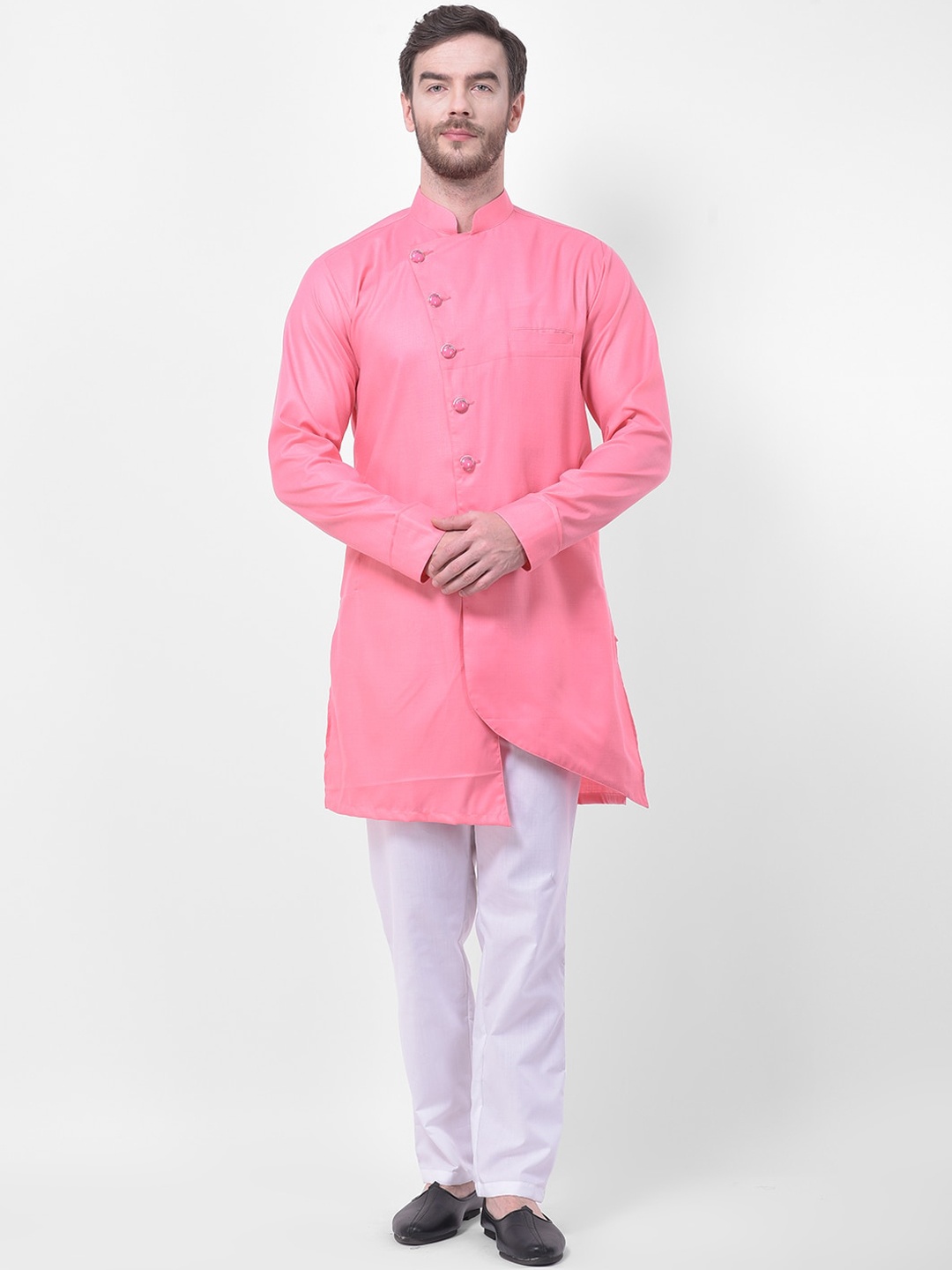 

SG LEMAN Men Pink Angrakha Kurta with Pyjamas