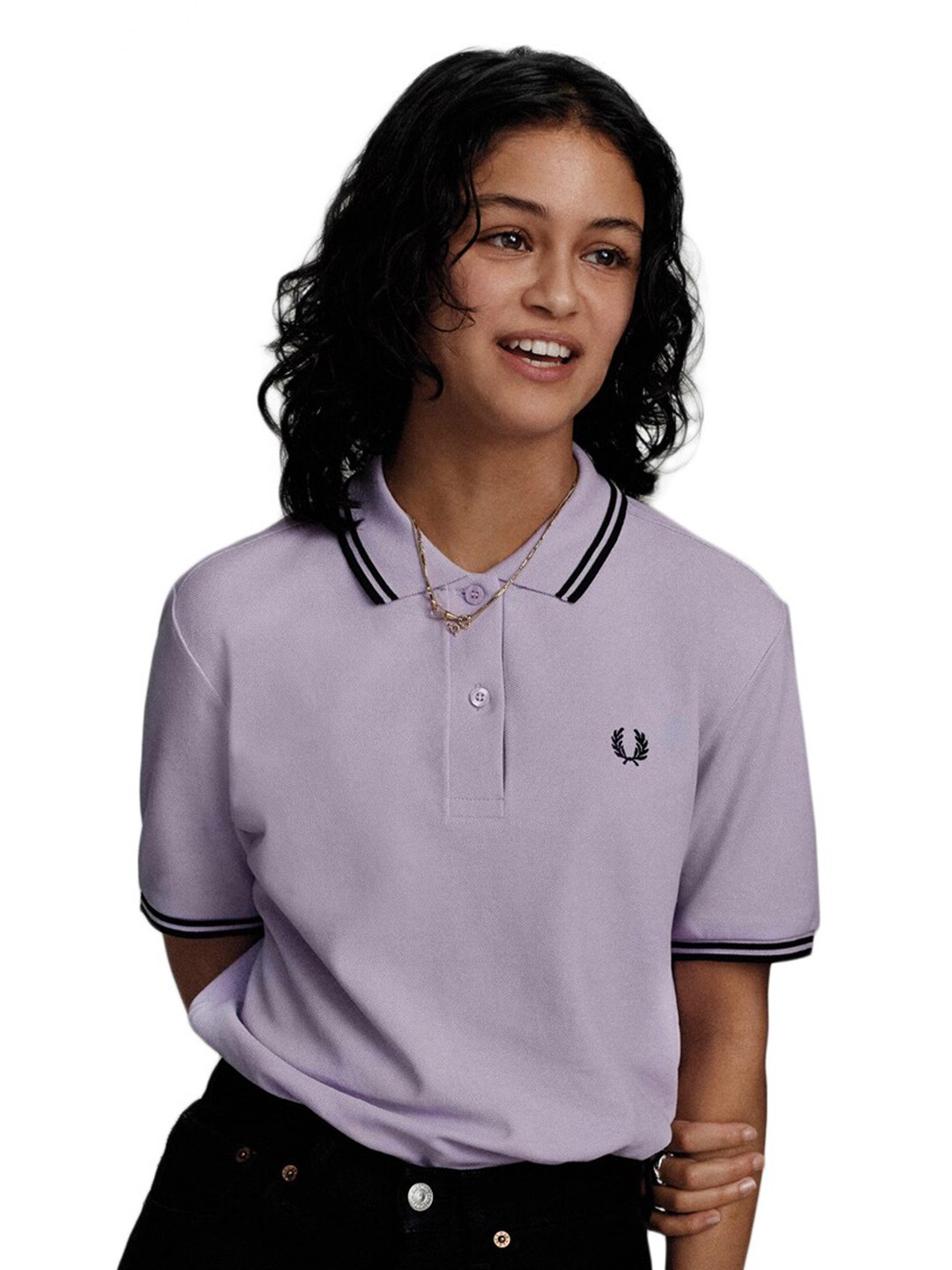 

Fred Perry Women Lavender Polo Collar Cotton T-shirt