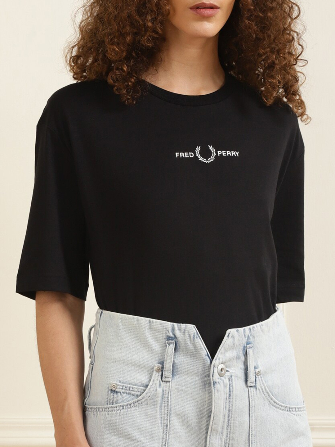 

Fred Perry Women Black Typography Printed Cotton T-shirt