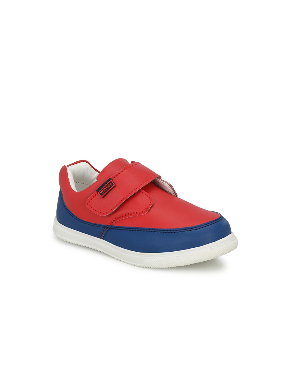 

TUSKEY Boys Red Colourblocked Leather Slip-On Sneakers