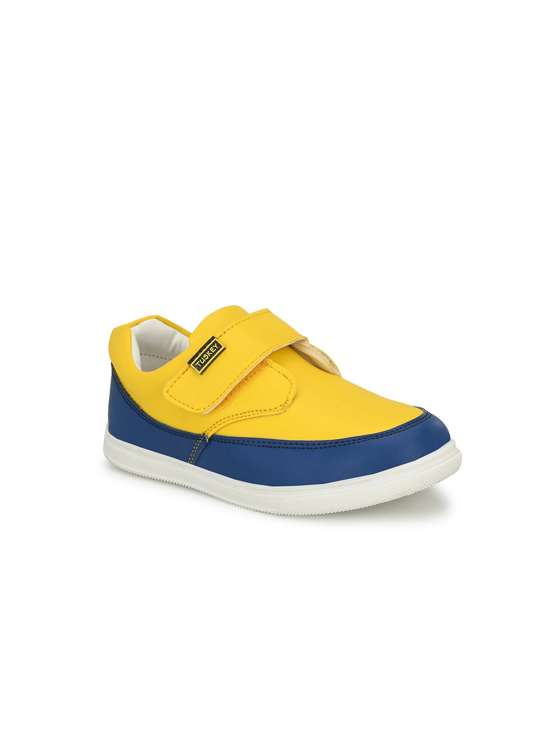 

TUSKEY Boys Colourblocked Leather Sneakers, Yellow