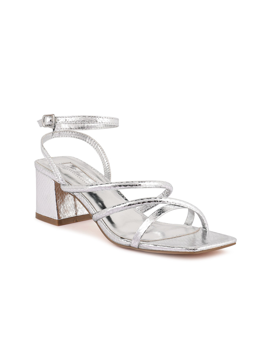 

London Rag Women Silver-Toned Embellished PU Party Block Sandals