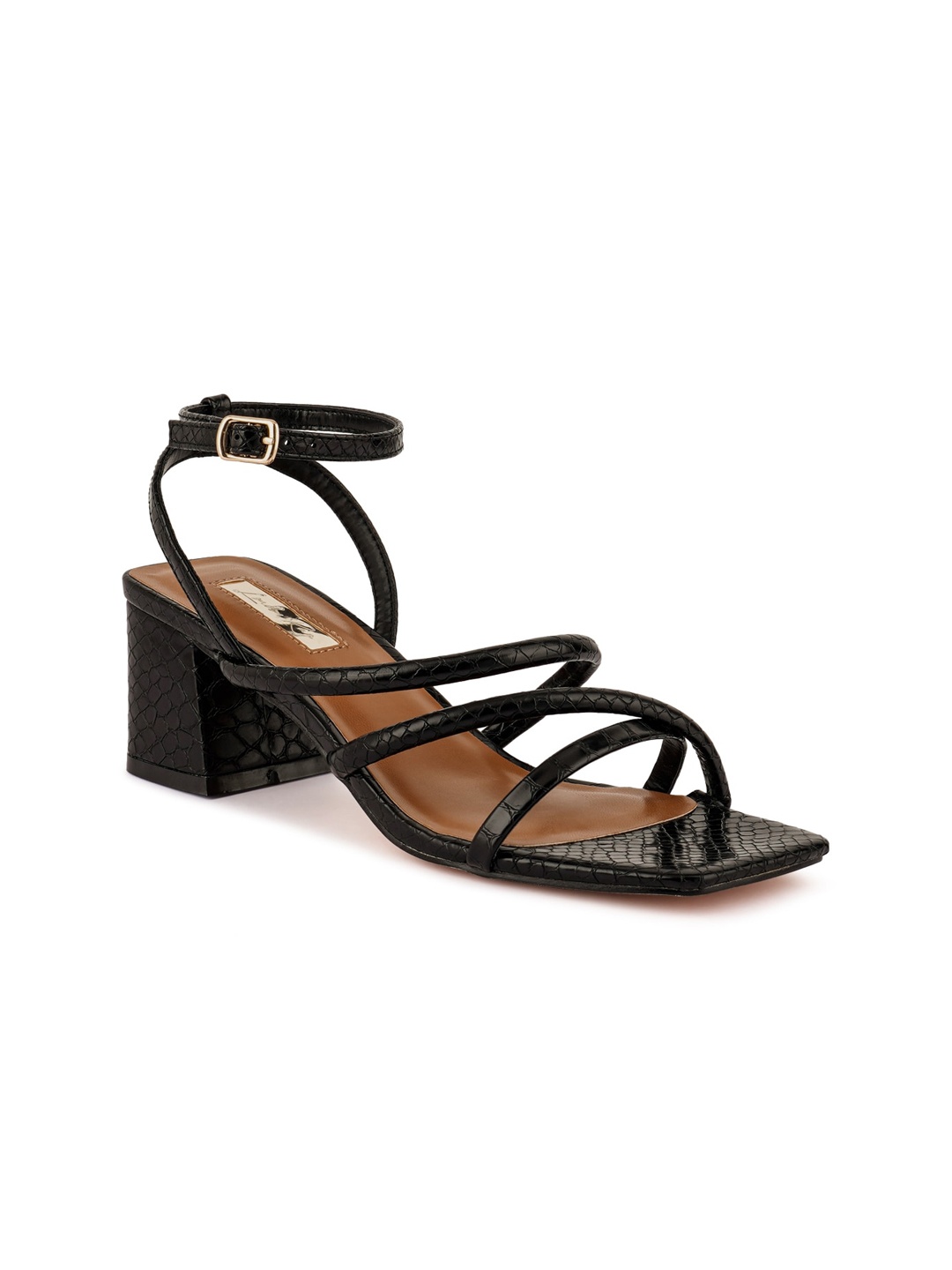 

London Rag Women Black PU Block Sandals with Buckles