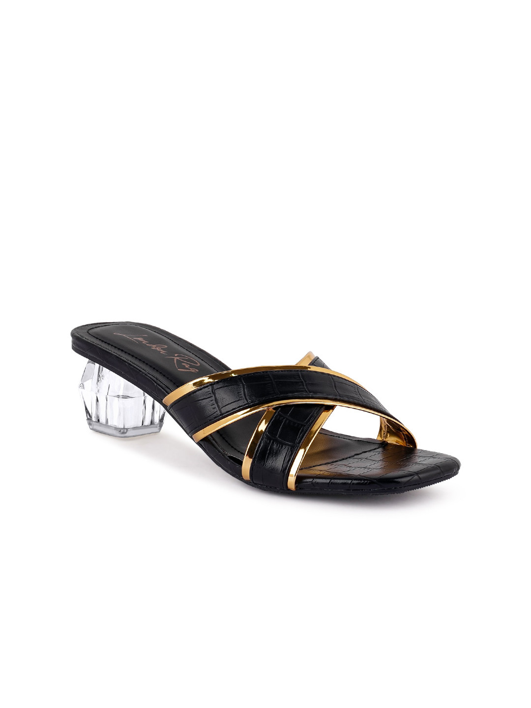 

London Rag Black Textured PU Party Block Heels