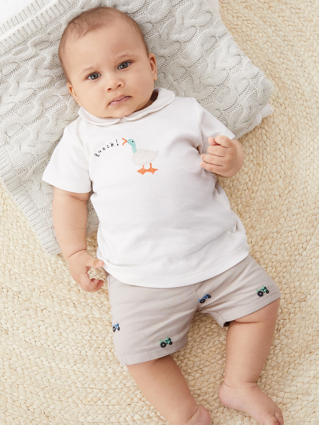 

Marks & Spencer Boys Printed Cotton Blend T-shirt with Shorts, White