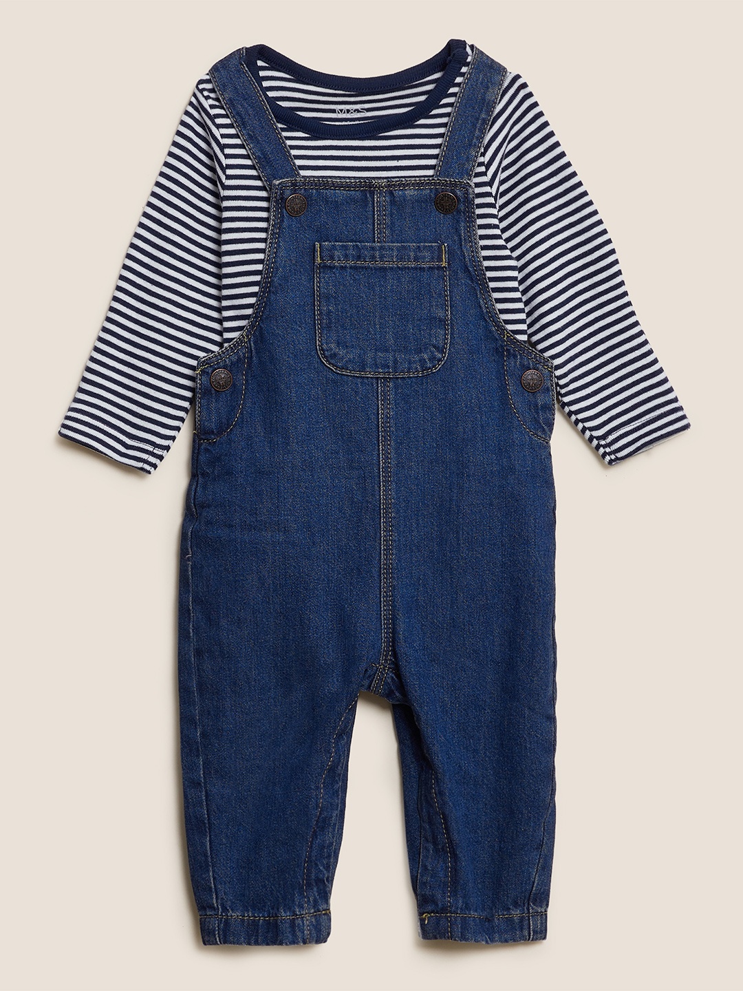 

Marks & Spencer Boys Navy Blue Pure Cotton Denim Dungaree Set