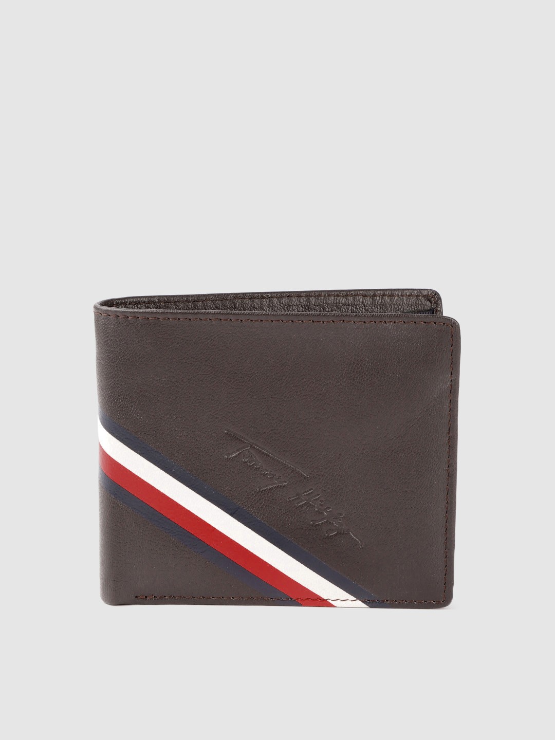 

Tommy Hilfiger Men Brown Striped Leather Two Fold Wallet