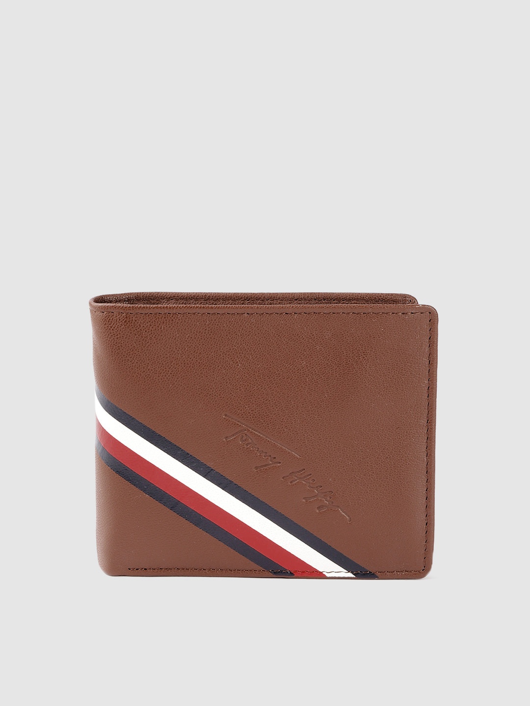 

Tommy Hilfiger Men Brown Striped Leather Two Fold Wallet