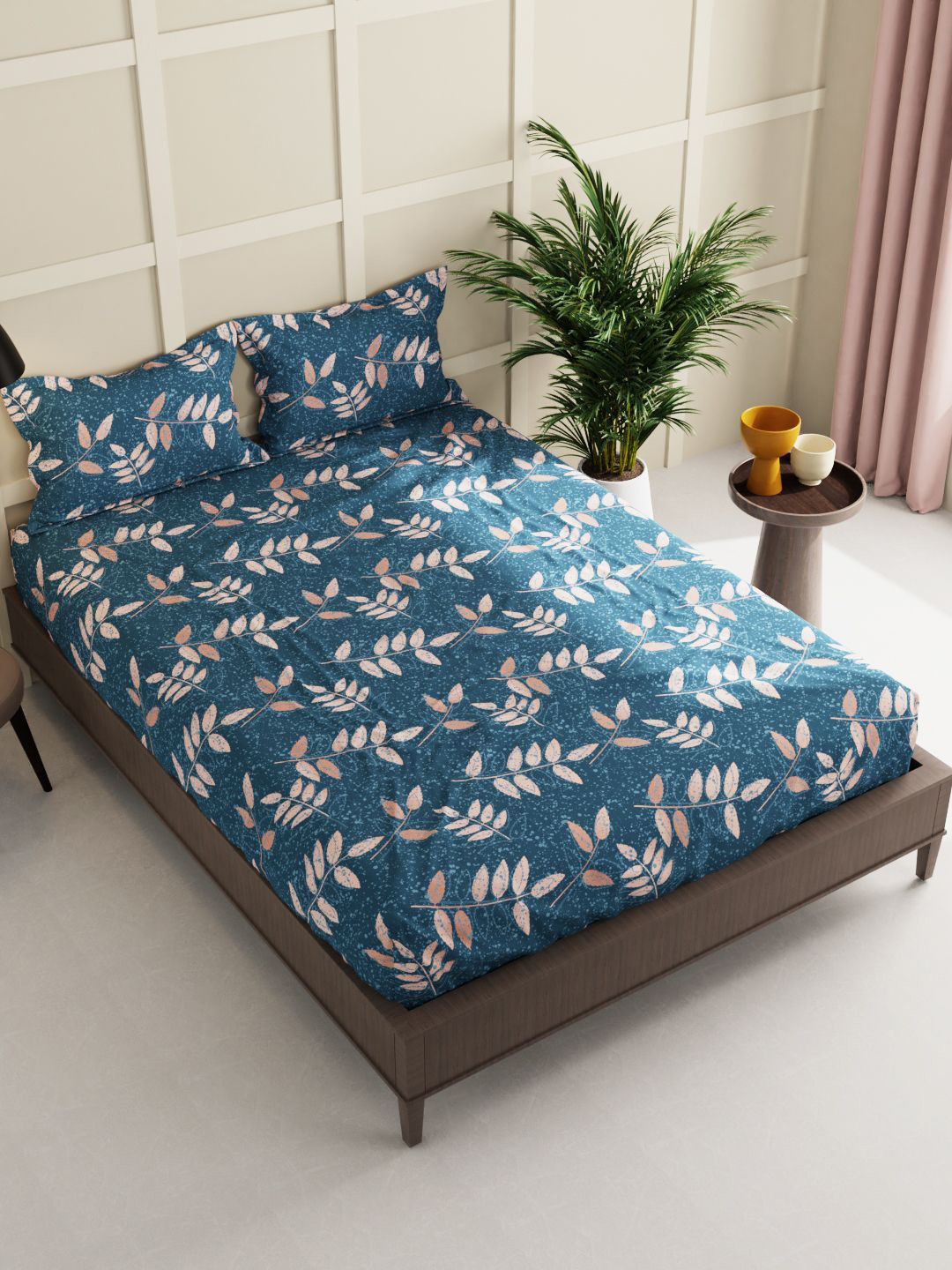 

BIANCA Blue Floral 150 TC Queen Bedsheet with 2 Pillow Covers