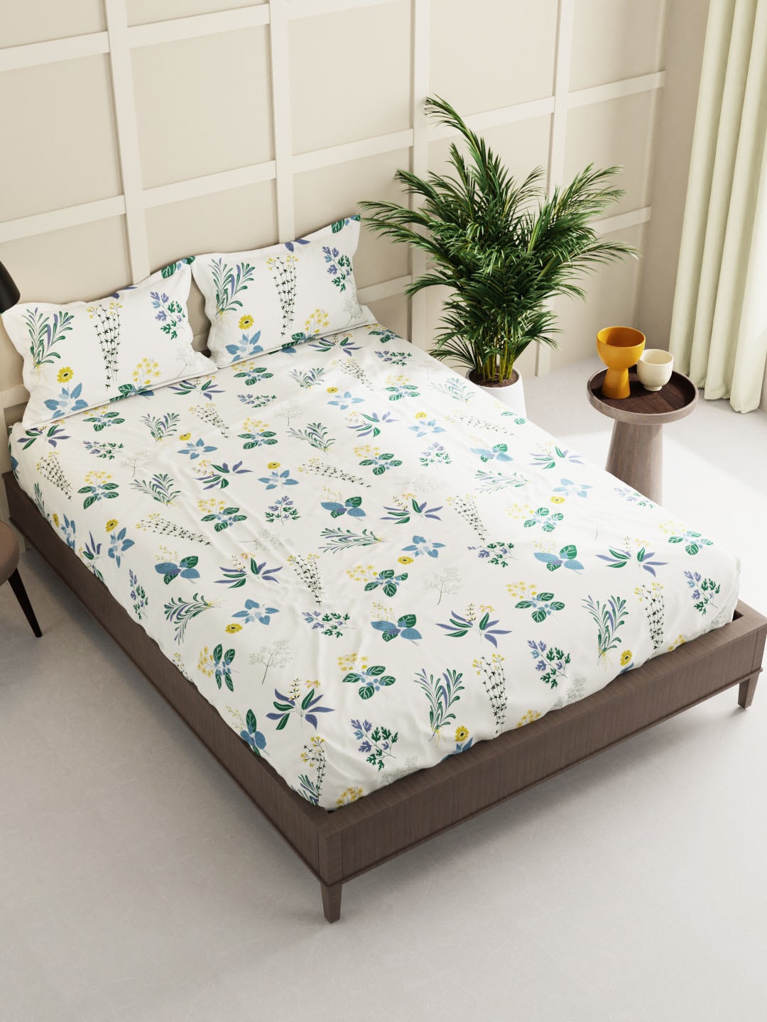 

BIANCA Off White & Blue Floral 150 TC Queen Bedsheet with 2 Pillow Covers