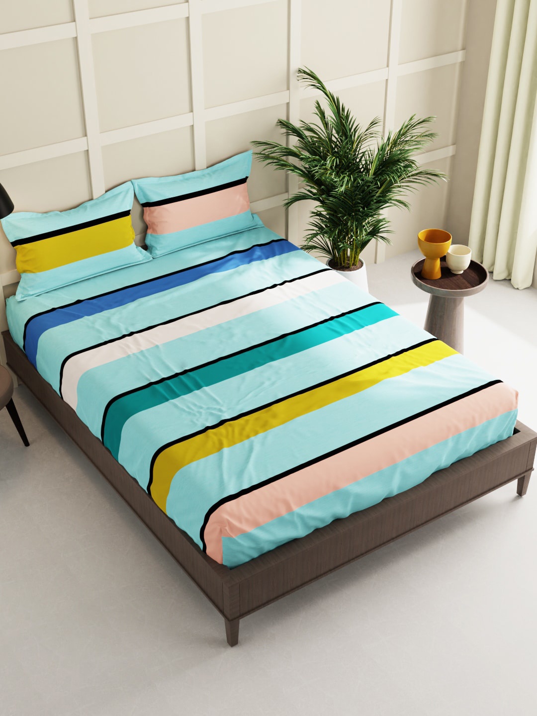 

BIANCA Blue & Pink Striped 150 TC Queen Bedsheet with 2 Pillow Covers