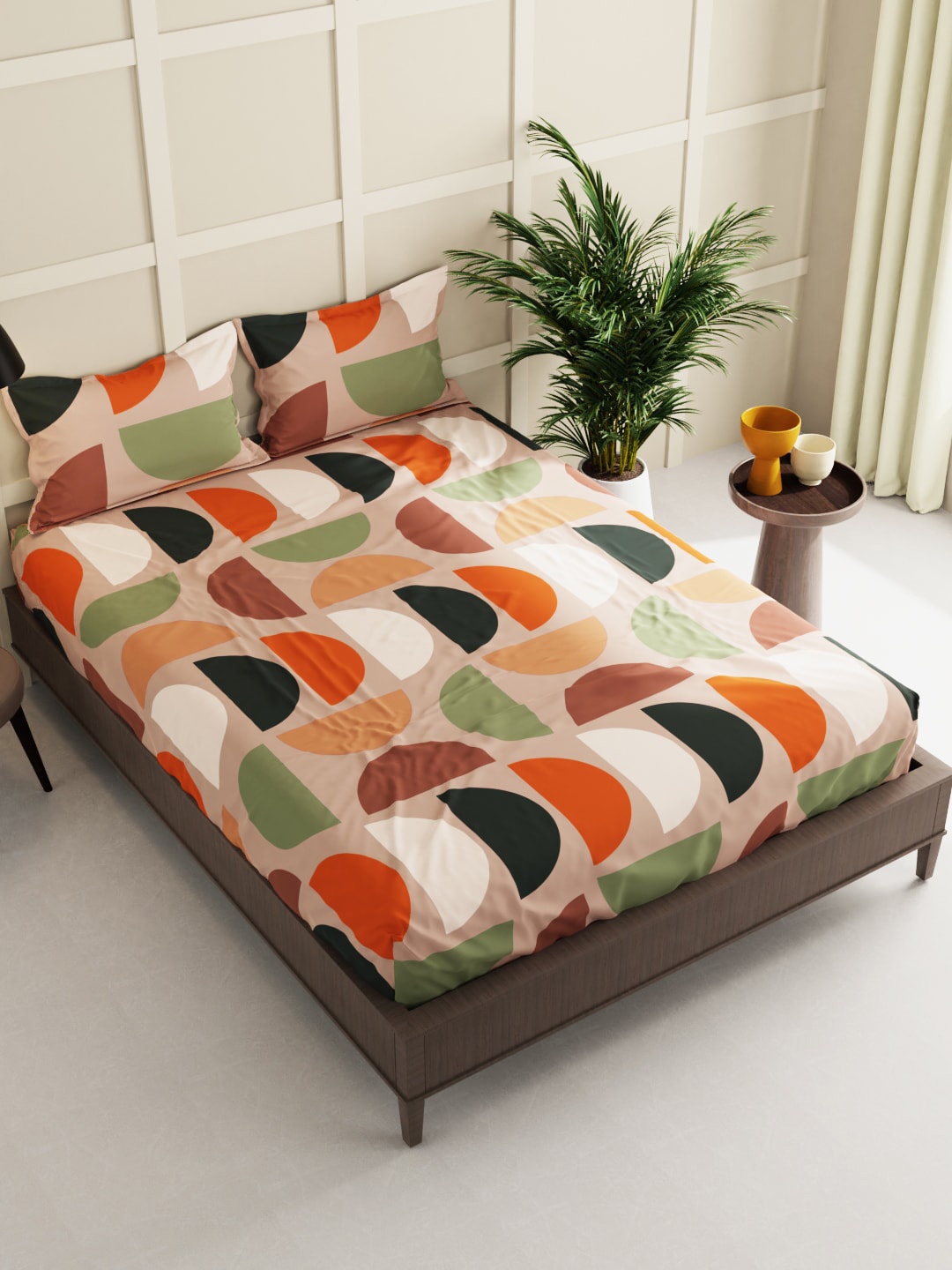 

BIANCA Brown & Orange Geometric 150 TC Queen Bedsheet with 2 Pillow Covers