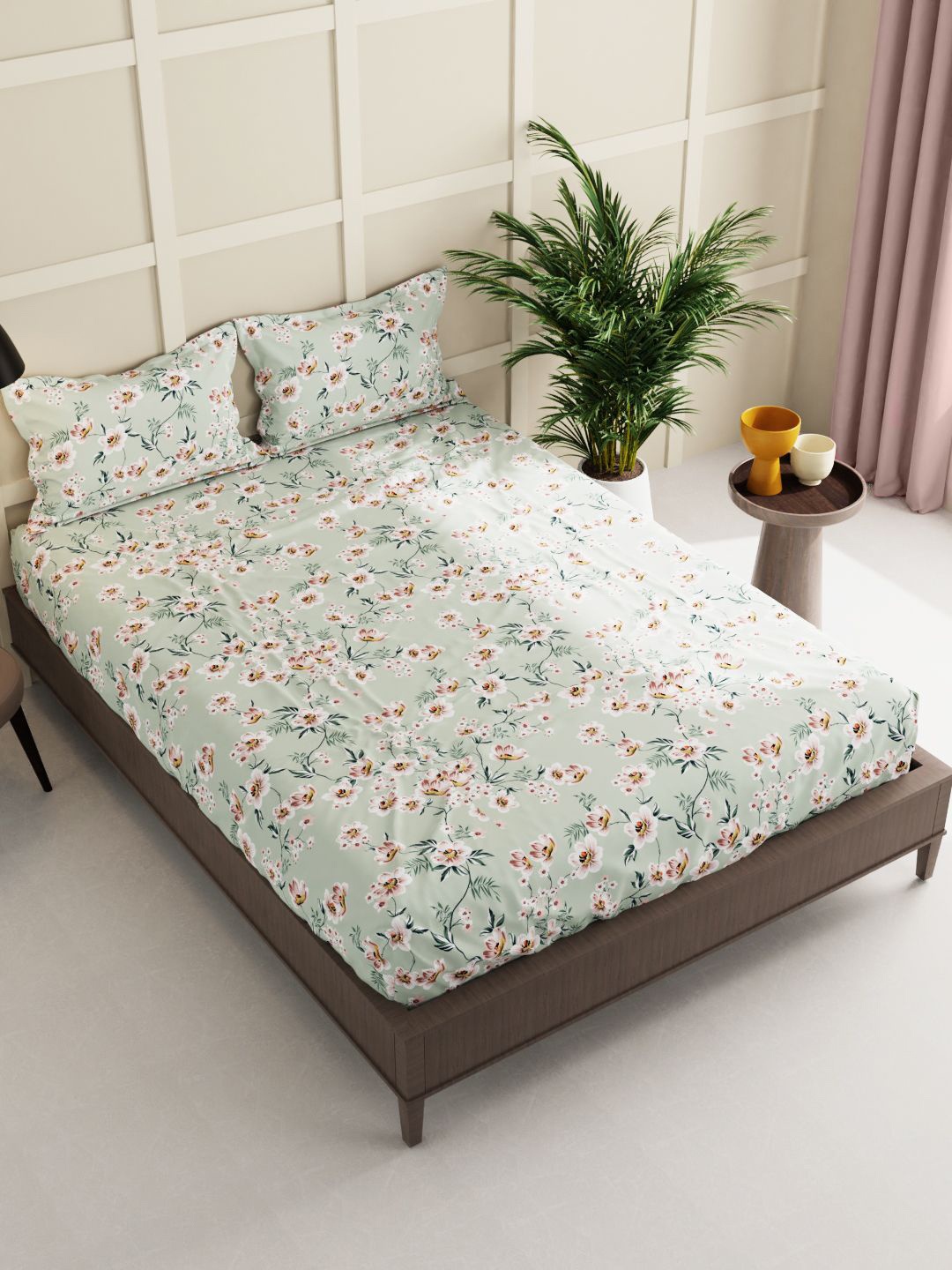 

KOPA Green & Brown Floral 150 TC Queen Bedsheet with 2 Pillow Covers