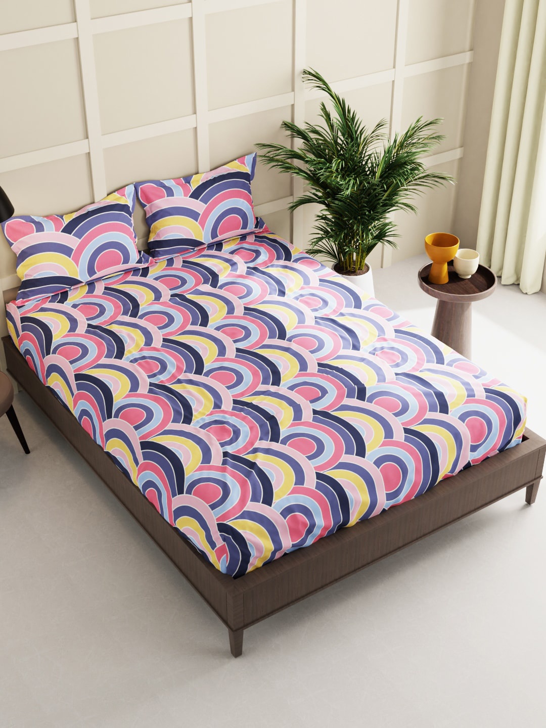 

KOPA Blue & Pink Geometric 150 TC Queen Bedsheet with 2 Pillow Covers